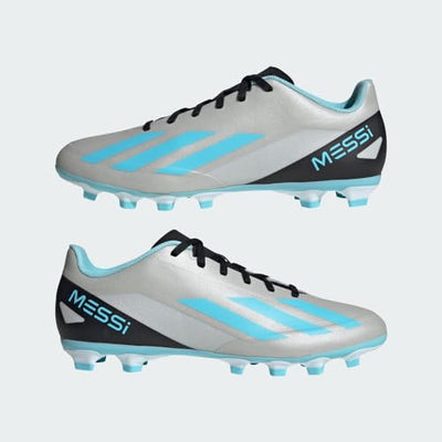 adidas Unisex X Crazyfast Messi.4 Firm Ground Sneaker, Silver Metallic/Bliss Blue/Core Black, 7 US Men