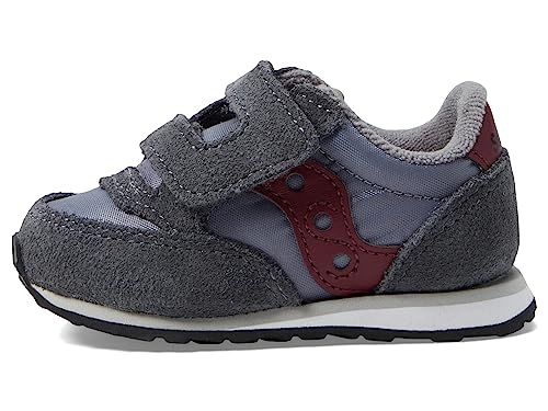 Saucony Boy's Original Jazz Hook & Loop (Toddler/Little Kid) Grey/Dark Red 12 Toddler M