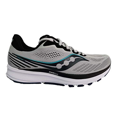 Saucony Men's Ride 14 Running Shoe, Fog/Black/Storm, 8.5 Wide