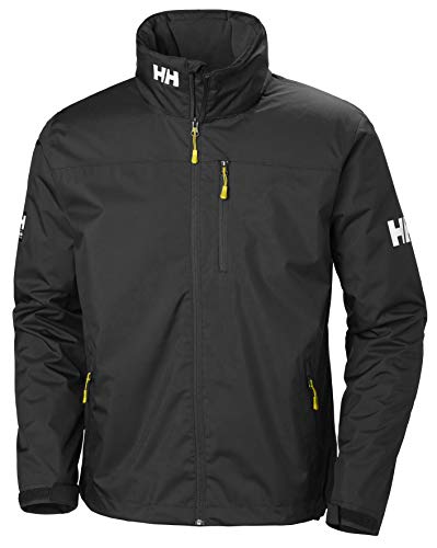 Helly Hansen Men's Crew Hooded Midlayer Fleece Lined Waterproof Raincoat Jacket, 990 Black, Medium