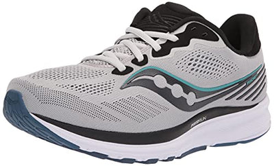 Saucony Men's Ride 14 Running Shoe, Fog/Black/Storm, 8.5 Wide