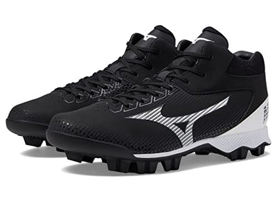 Mizuno Men's Wave Lightrevo MID Baseball Shoe, Black-White, 9