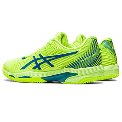 ASICS Women's Solution Speed FlyteFoam 2 Clay Tennis Shoes, 6, Hazard Green/Reborn Blue