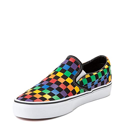 Unisex Classic Slip On Rainbow Checkerboard Skate Shoe Sneaker Black/Multicolor (7588 Mens 4.5)