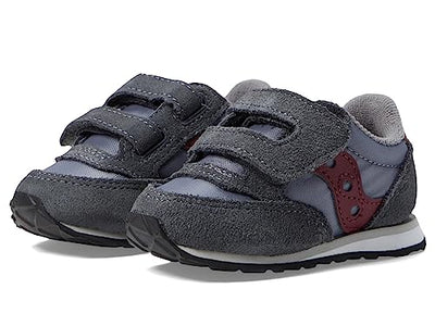 Saucony Boy's Original Jazz Hook & Loop (Toddler/Little Kid) Grey/Dark Red 12 Toddler M