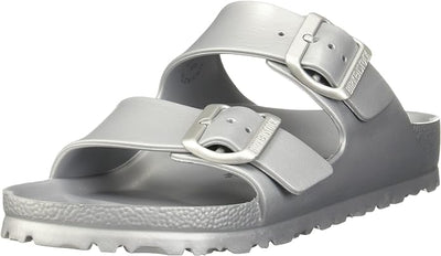 Birkenstock Unisex Arizona Essentials Slide-On Sandal, Metallic Silver, 15-15.5 Women/13-13.5 Men, 46EU