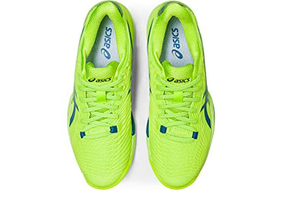 ASICS Women's Solution Speed FlyteFoam 2 Clay Tennis Shoes, 6, Hazard Green/Reborn Blue