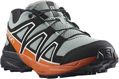 Salomon Boy's Speedcross Trail Running Shoes, Wrought Iron/Black/Vibrant Orange, 3 Big Kid