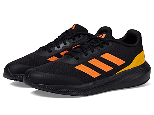 adidas® Kids Run Falcon 3.0 Running Shoes for Little Kids and Big Kids – Textile Design – Lace-Up Closure Black/Screaming Orange/Solar Gold 13 Little Kid M