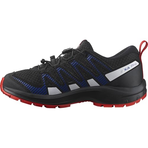 Salomon Junior XA PRO V8 Outdoor Shoes for Kids, Black / Lapis Blue / Fiery Red, 6