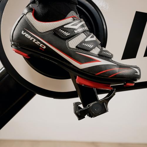 Venzo Bicycle Men's Road Cycling Riding Shoes - 3 Straps - Compatible with Look Delta & for Shimano SPD-SL - Perfect for Road Racing Bikes - Black - 10.5 US Men