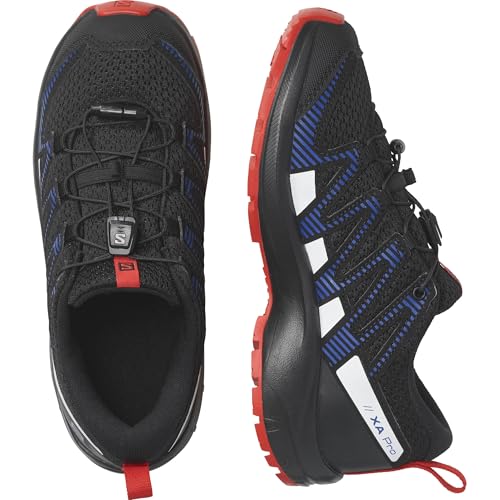 Salomon Junior XA PRO V8 Outdoor Shoes for Kids, Black / Lapis Blue / Fiery Red, 6