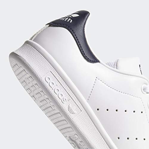 adidas Originals Men's Stan Smith Leather White/Navy Athletic Sneakers, White, Size 8