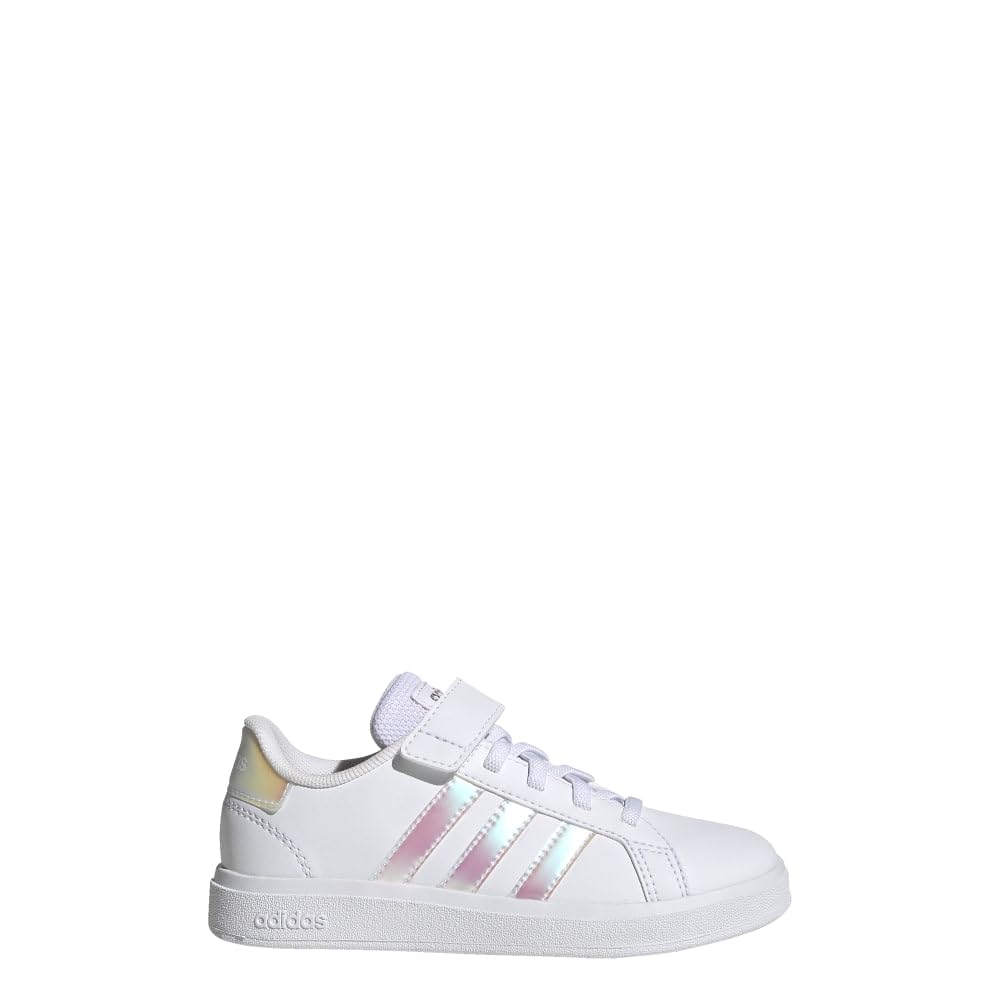 adidas Kids' Grand Court 2.0 Tennis Shoe 2 Little Kid Ftwr White/Iridescent/Ftwr White (Elastic)