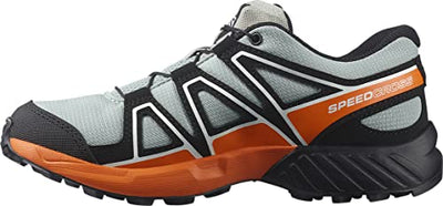 Salomon Boy's Speedcross Trail Running Shoes, Wrought Iron/Black/Vibrant Orange, 3 Big Kid