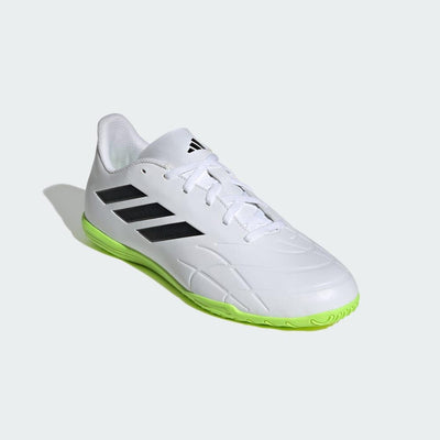 adidas Unisex Copa Pure.4 Indoor Sneaker, White/Core Black/Lucid Lemon, 11 US Men