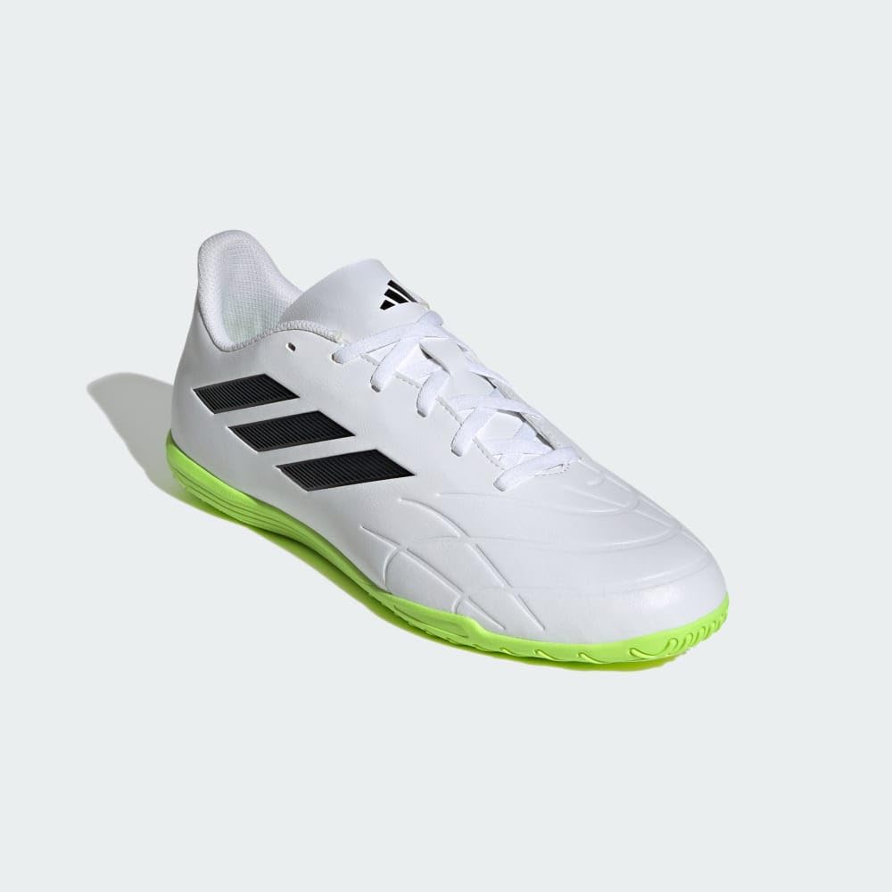 adidas Unisex Copa Pure.4 Indoor Sneaker, White/Core Black/Lucid Lemon, 8.5 US Men