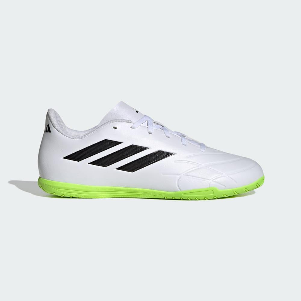 adidas Unisex Copa Pure.4 Indoor Sneaker, White/Core Black/Lucid Lemon, 11 US Men