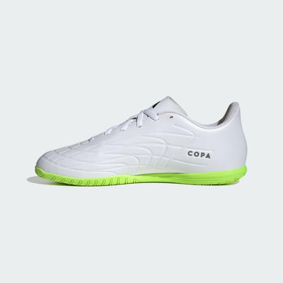 adidas Unisex Copa Pure.4 Indoor Sneaker, White/Core Black/Lucid Lemon, 8.5 US Men