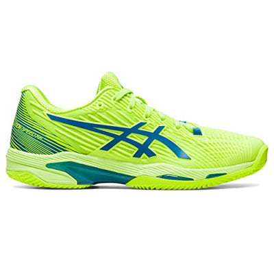 ASICS Women's Solution Speed FlyteFoam 2 Clay Tennis Shoes, 6, Hazard Green/Reborn Blue