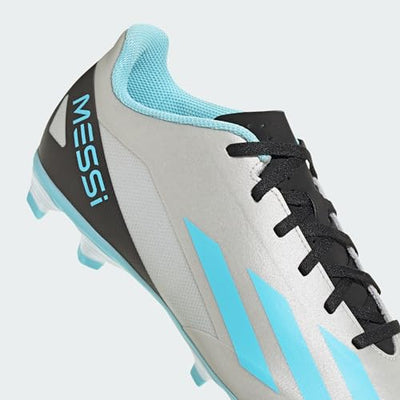 adidas Unisex X Crazyfast Messi.4 Firm Ground Sneaker, Silver Metallic/Bliss Blue/Core Black, 7 US Men