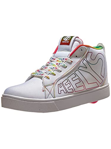 HEELYS Youth Kids Racer 20 Mid Wheels Skate Sneaker Shoes (White/Rainbow, Numeric_7)