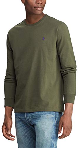 Polo Ralph Lauren Mens Long Sleeve Crew Neck Custom Slim Fit T-Shirt (L, Black Heather)