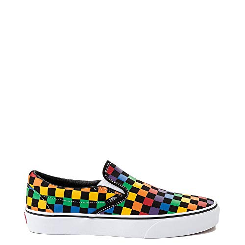 Unisex Classic Slip On Rainbow Checkerboard Skate Shoe Sneaker Black/Multicolor (7588 Mens 4.5)