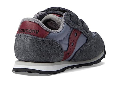 Saucony Boy's Original Jazz Hook & Loop (Toddler/Little Kid) Grey/Dark Red 12 Toddler M