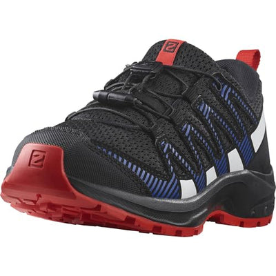 Salomon Junior XA PRO V8 Outdoor Shoes for Kids, Black / Lapis Blue / Fiery Red, 6