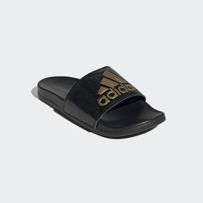 adidas Women's Adilette Comfort Slide Sandal 7 Black/Gold Metallic/Black