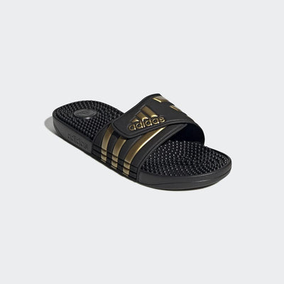 adidas Unisex Adissage Slides Sandal, Black/Gold Metallic/Black, 11 US Men