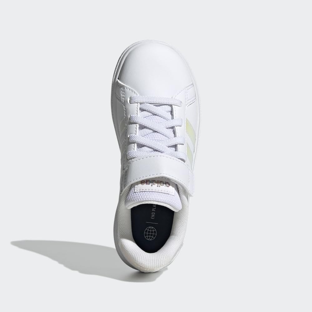 adidas Kids' Grand Court 2.0 Tennis Shoe 2 Little Kid Ftwr White/Iridescent/Ftwr White (Elastic)