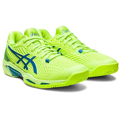 ASICS Women's Solution Speed FlyteFoam 2 Clay Tennis Shoes, 6, Hazard Green/Reborn Blue