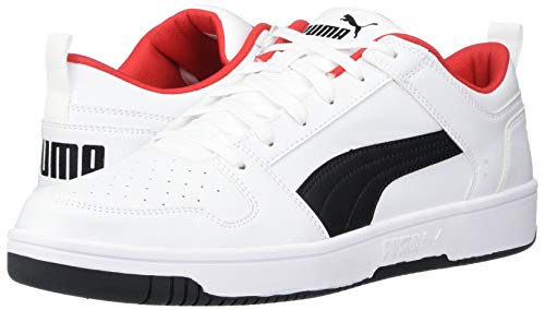 PUMA Men's Rebound Layup Wide Sneaker, White Black-High Risk Red