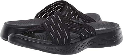 Skechers womens On-the-go 600 Sunrise Slide Sandal, Black, 10 US