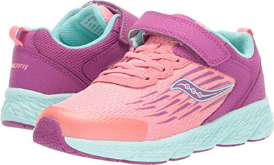 Saucony Wind Alternative Closure Running Shoe, Purple/Coral, 10.5 Wide US Unisex Big_Kid