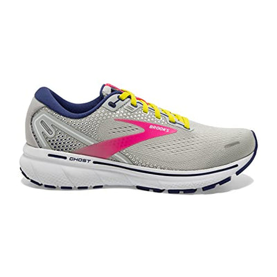 Brooks Women's Ghost 14 Neutral Running Shoe - Grey/Pink/Sulphur Spring - 11.5 Medium