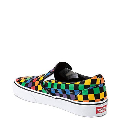 Unisex Classic Slip On Rainbow Checkerboard Skate Shoe Sneaker Black/Multicolor (7588 Mens 4.5)