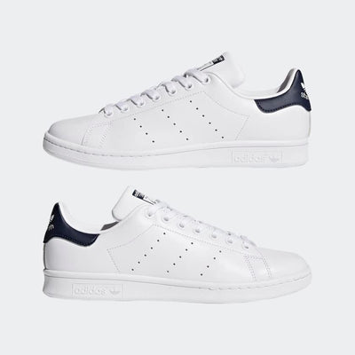 adidas Originals Men's Stan Smith Leather White/Navy Athletic Sneakers, White, Size 8