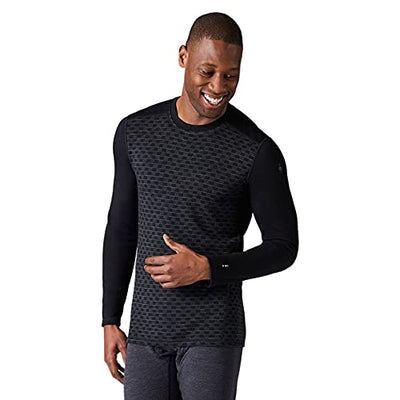 Smartwool Men's Merino 250 Pattern Crew Long Sleeve Base Layer – Moisture-Wicking, Merino Wool Shirt for Skiing, Hiking, Biking & Cold Weather Outdoor Activities - Black Micro Buff Check, S