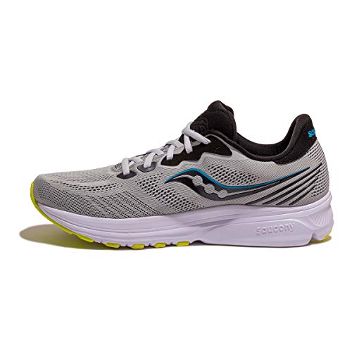 Saucony Men's Ride 14 Running Shoe, Fog/Black/Storm, 8.5 Wide