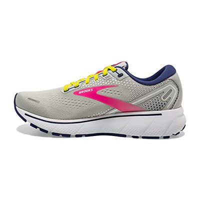 Brooks Women's Ghost 14 Neutral Running Shoe - Grey/Pink/Sulphur Spring - 11.5 Medium