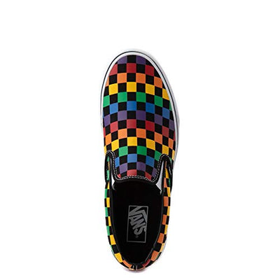 Unisex Classic Slip On Rainbow Checkerboard Skate Shoe Sneaker Black/Multicolor (7588 Mens 4.5)