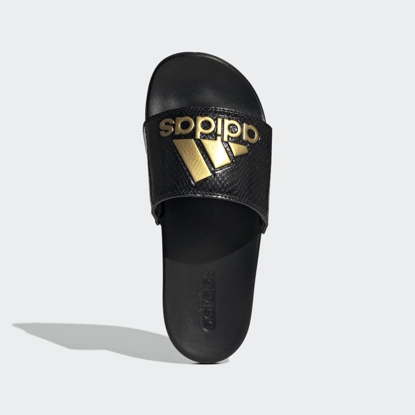 adidas Women's Adilette Comfort Slide Sandal 7 Black/Gold Metallic/Black