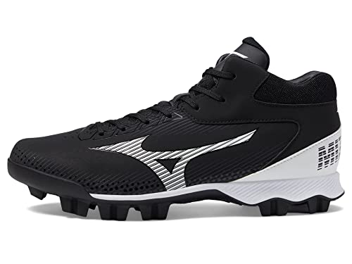 Mizuno Men's Wave Lightrevo MID Baseball Shoe, Black-White, 9