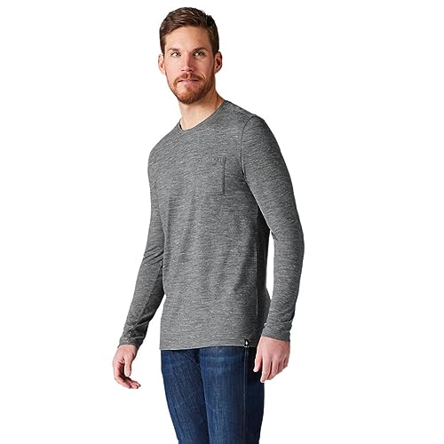 Smartwool Men's Merino Wool Hemp Blend Long Sleeve Pocket Tee (Regular Fit), Medium Gray Heather, X-Large