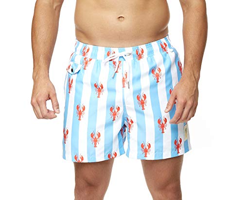 Mens Swim Trunks Lobster - Blue & White Stripe Large