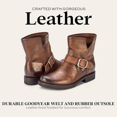 Frye Veronica Booties for Women Made from Full Grain Brush-Off Leather with Antique Metal Hardware and Waterproof, Hand-Stitched Goodyear Welt Construction – 5 ¾” Shaft Height, Slate - 7M