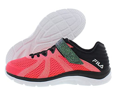 Fila Girl's Fraction 3 Strap Glitter (Little Kid/Big Kid) 6.5 Big Kid Diva Pink/Black/Metallic Silver